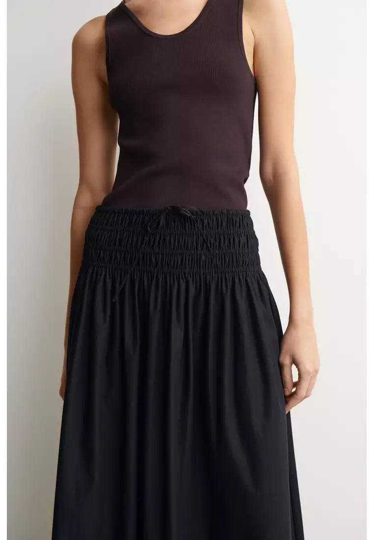 RUCHED-WAIST MIDI SKIRT