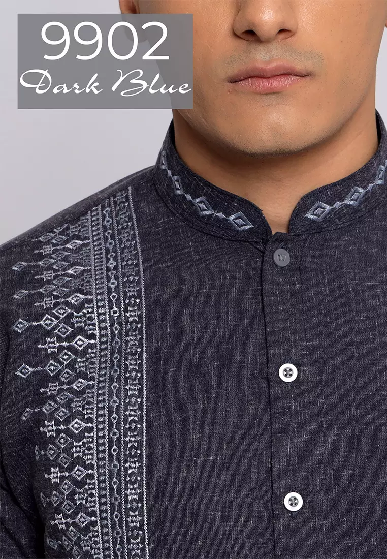 Casella Baju Koko Pria Lengan Panjang Premium Luxury Embroidery 9902 Dark Blue