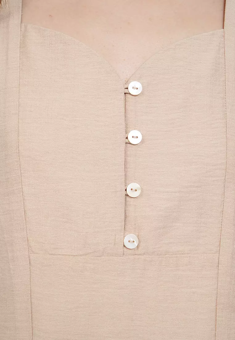 Sweetheart Neck Embroidered  Blouse KHAKI