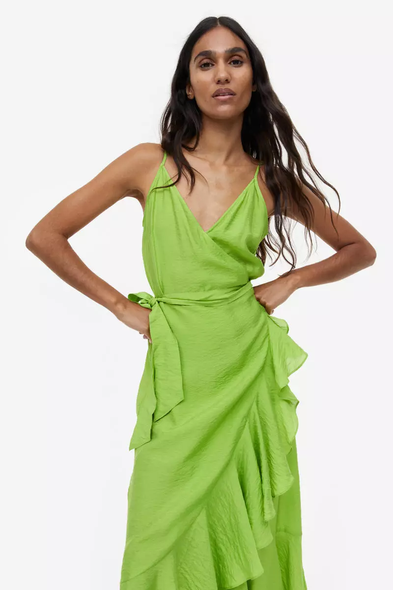 H&m green wrap dress outlet