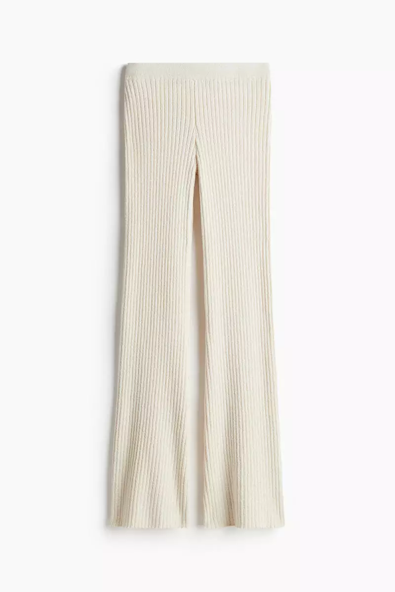 Flared rib-knit trousers