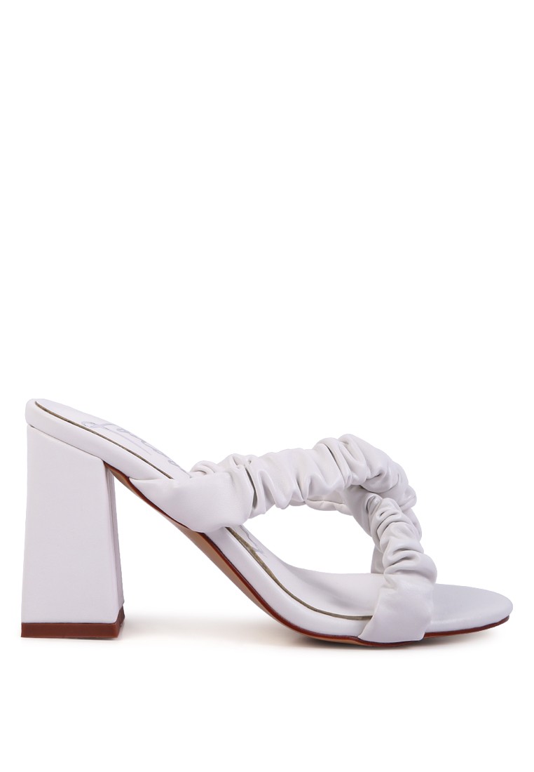 Off White Scrunchie Strap Block Sandals