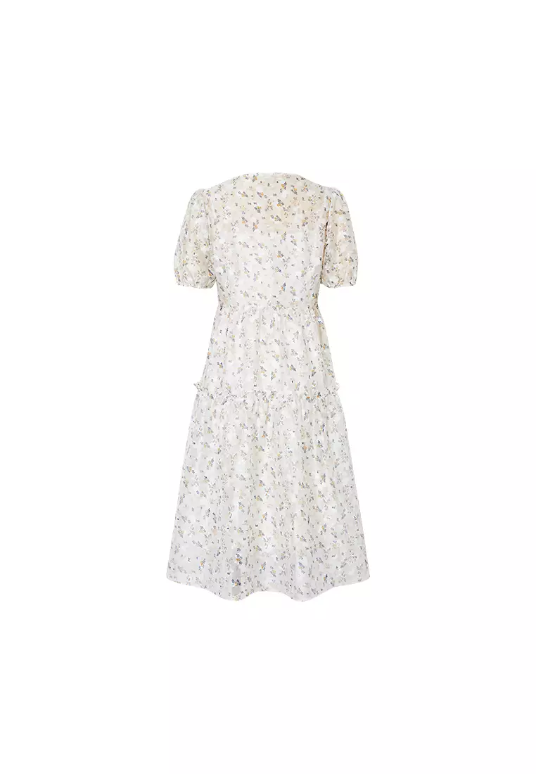 Summer Puff Sleeve A-Line Tiered Floral Dress