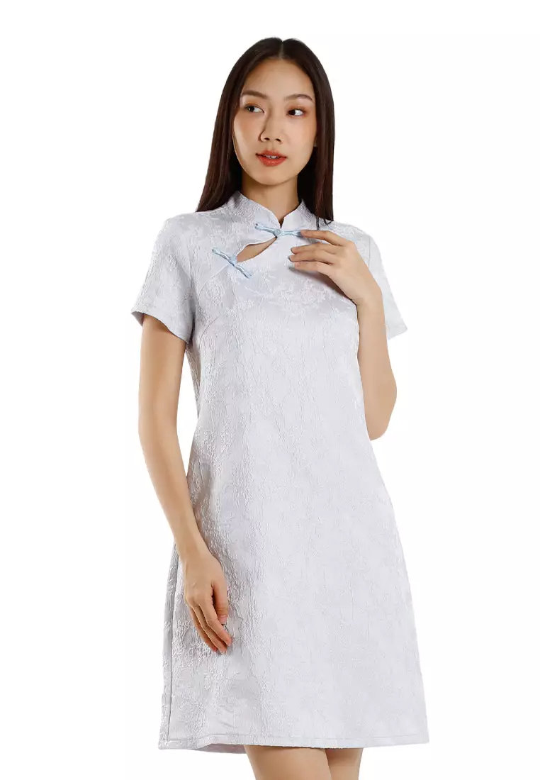 Forest Ladies Jacquard Cheongsam Dress Women A-Line Cheongsam - 885097-32LtBlue