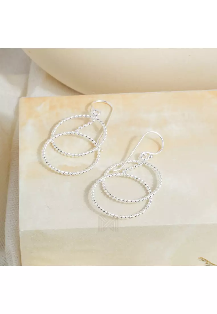 Millennia 2000 Circle Links Hook Silver Dangle Earrings with 925 Sterling Silver