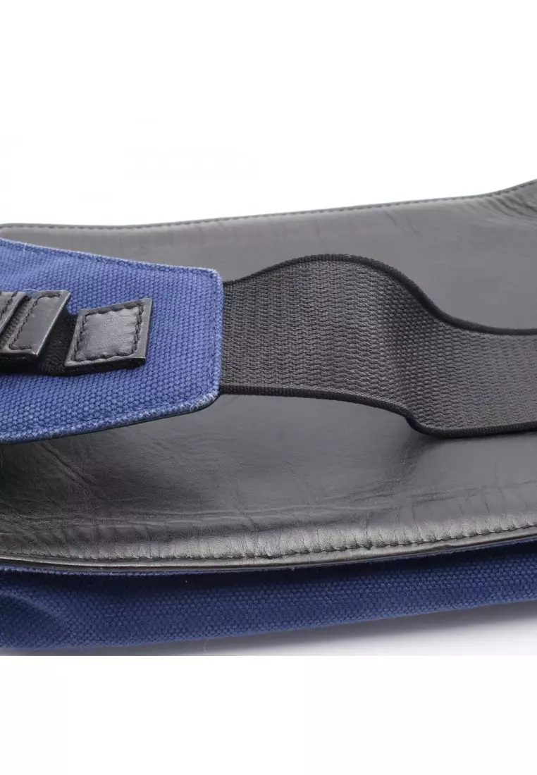 Pre-Loved BALENCIAGA belt bag body bag waist bag canvas leather Navy black
