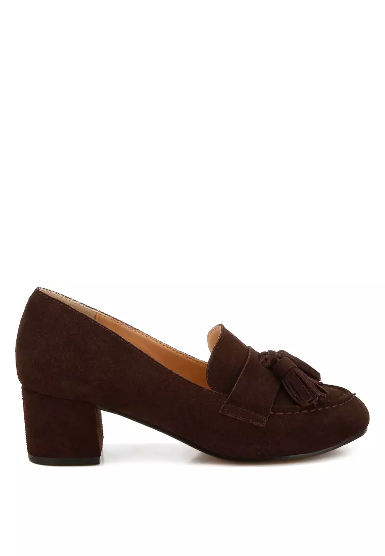 Tassels Detail Suede Loafers in Brown