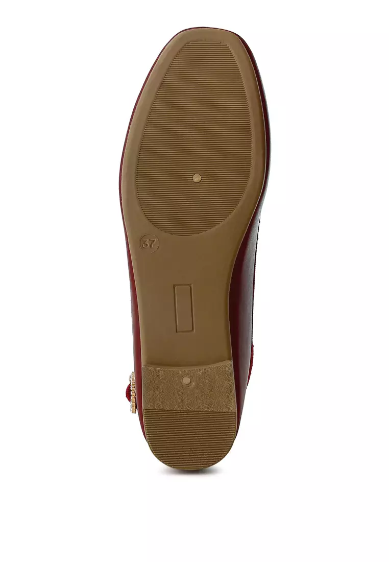 Flat Balet Detail Tali Pergelangan Kaki Burgundy