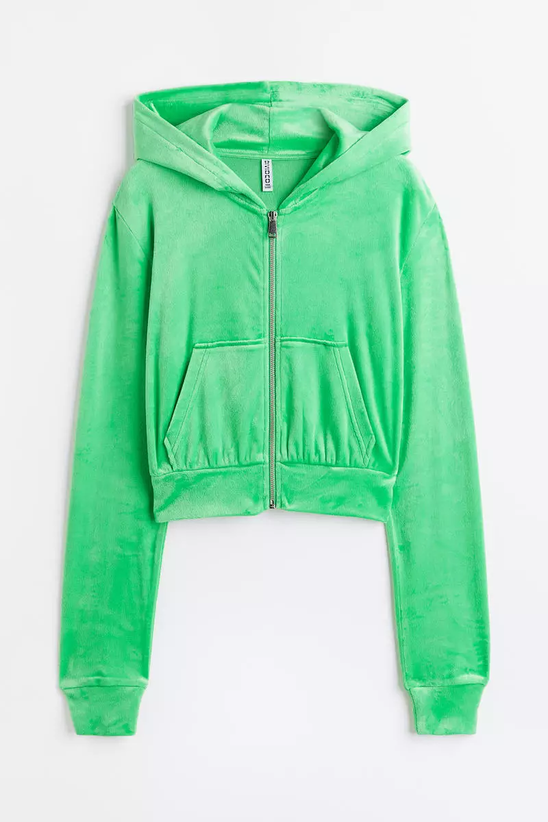 Buy H&M Cropped velour zip-through hoodie 2025 Online ZALORA