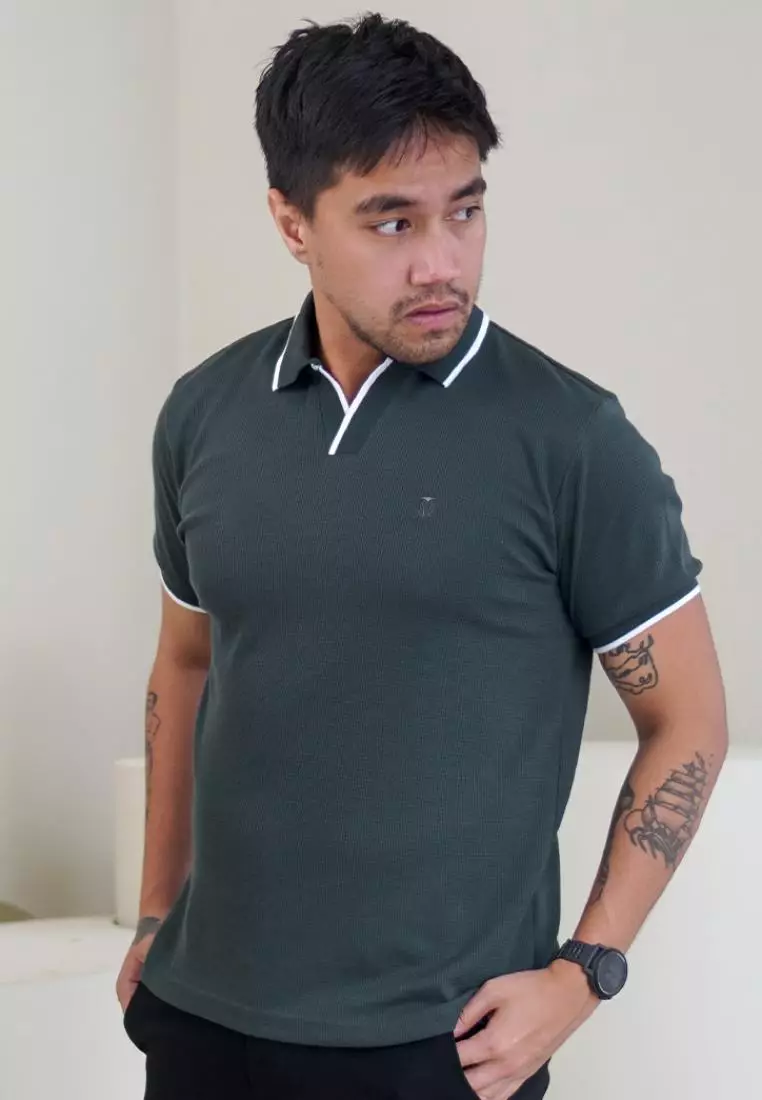 MATSUDA Kaos Polo Pria Waffel Kerah Otsuki