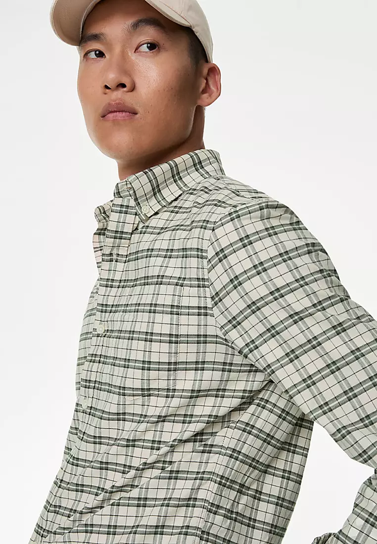 Easy Iron Pure Cotton Check Oxford Shirt