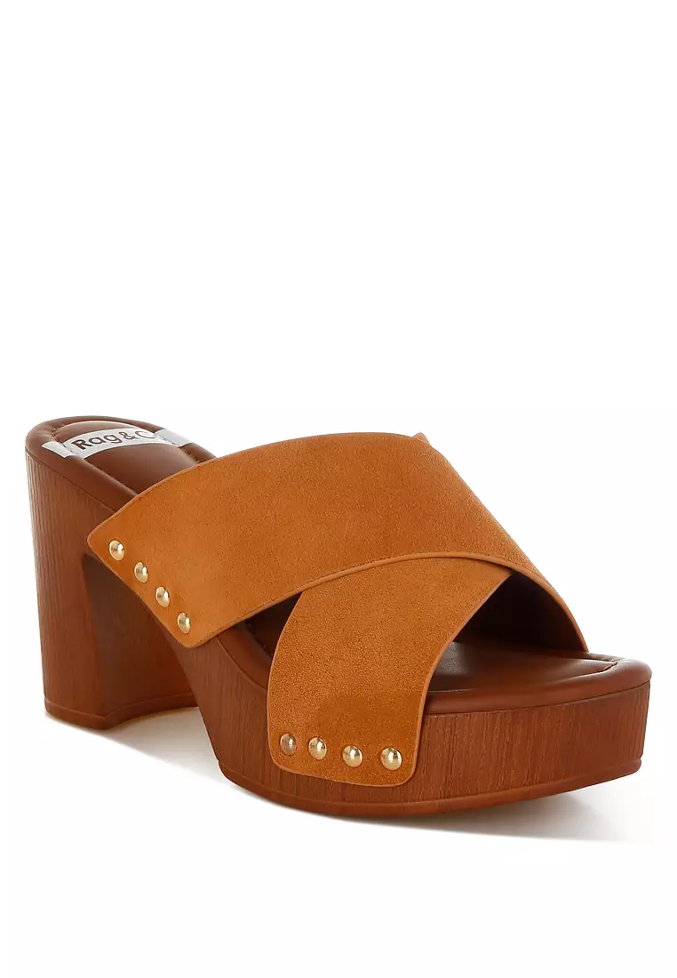 Genuine Suede Leather Clogs in Tan