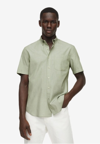 MANGO Man beige Short Sleeved Cotton Shirt 0E792AA93C048DGS_1