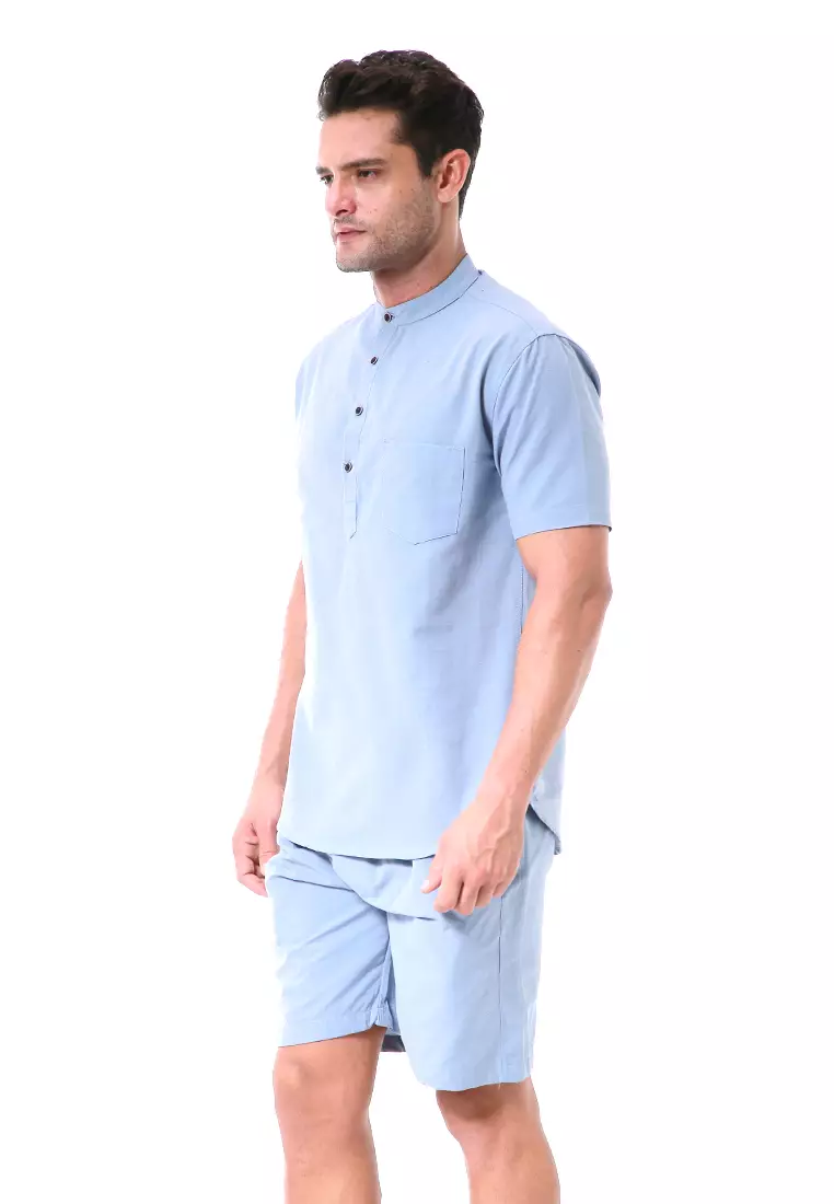 Vincent Kurta Set Pendek Motif Polos Setelan Pria Short Sleeve Material Cotton ORIGINAL - Gray