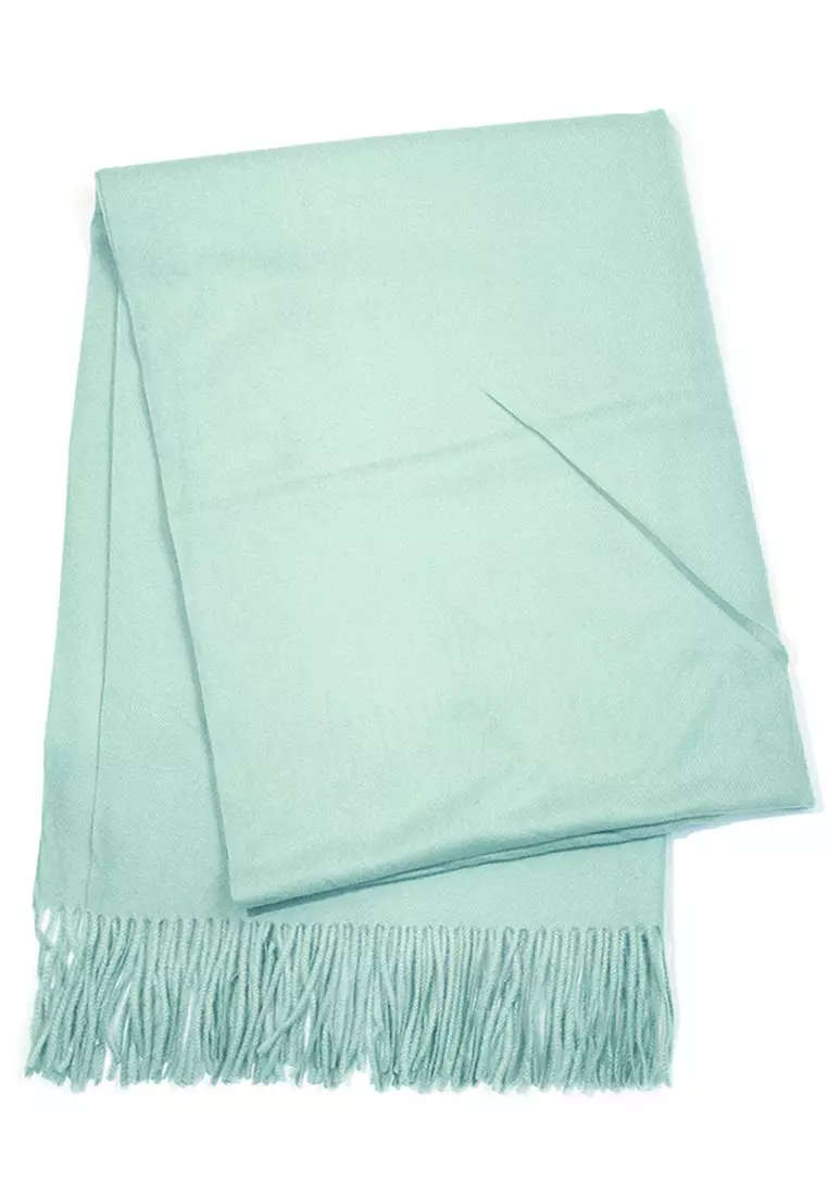 Plain Cashmere Virgin wool Pashmina Syal Wanita Mint