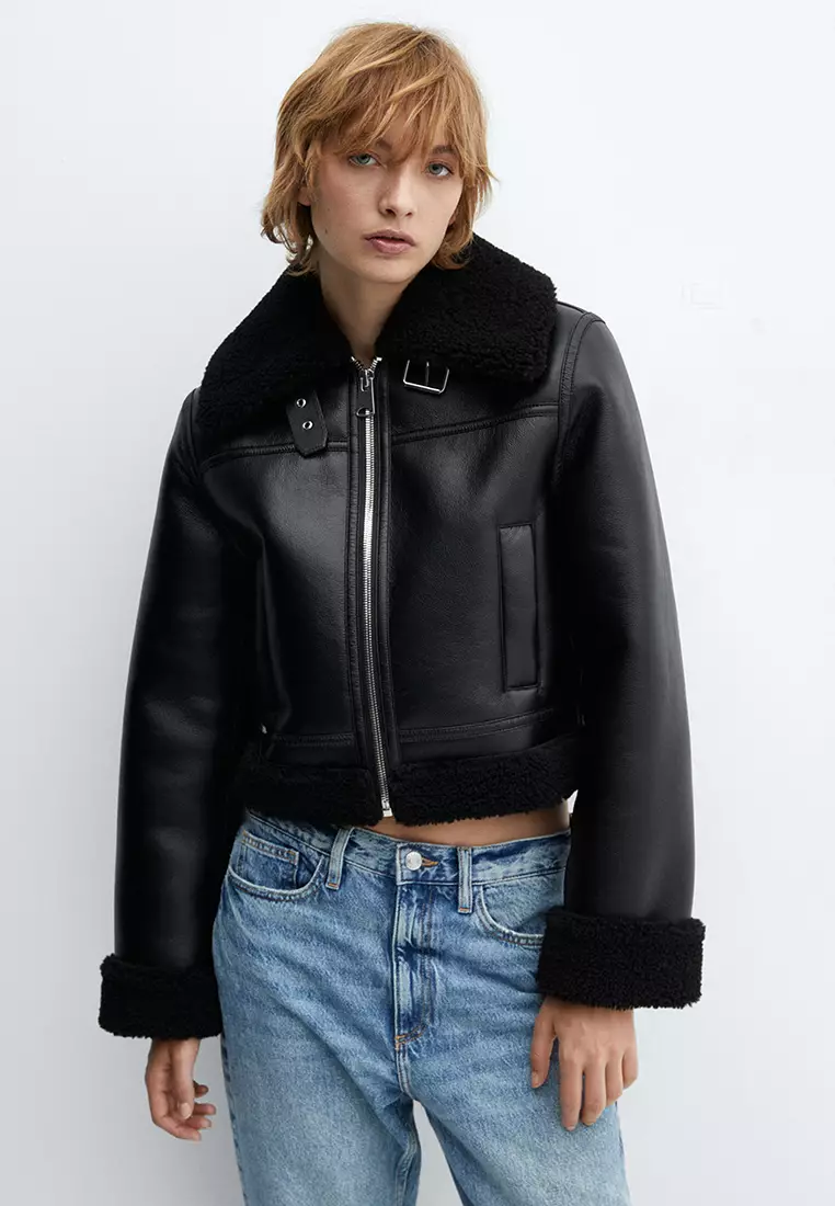 Faux Shearling Lined Biker Jacket