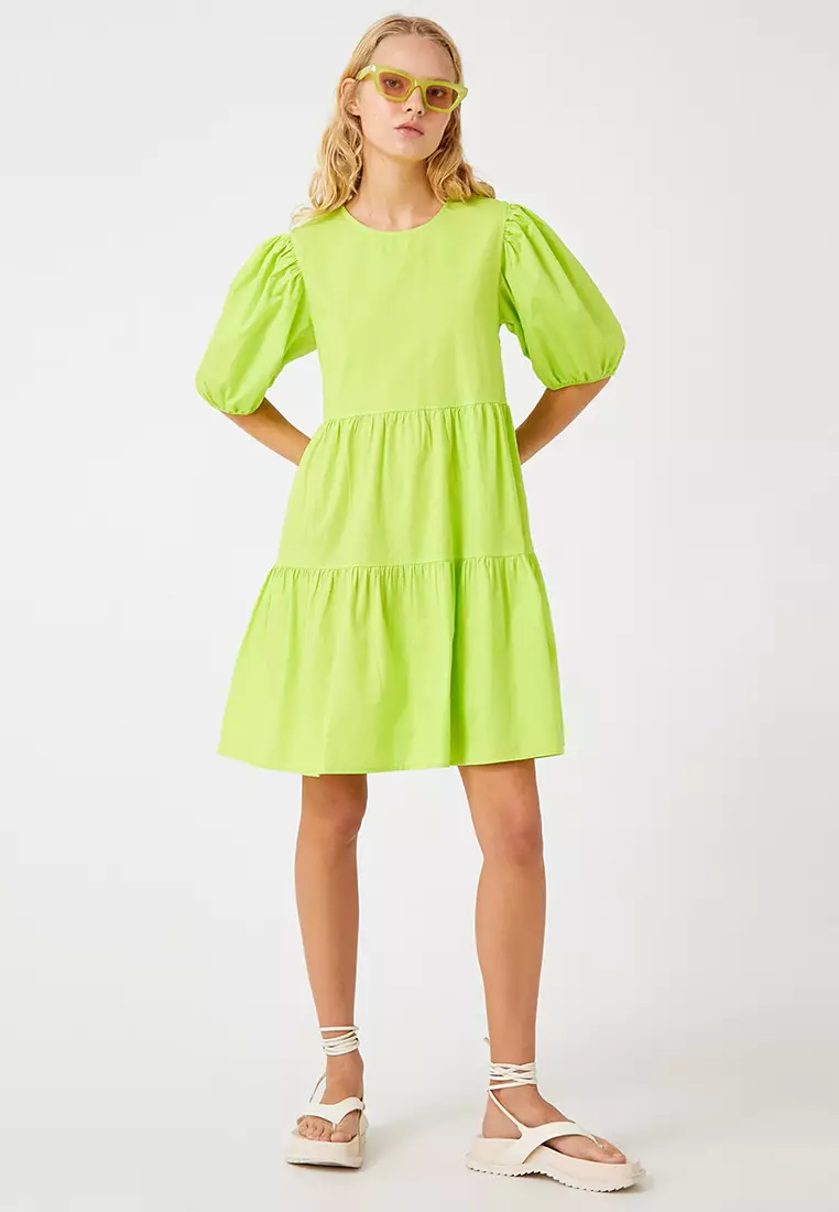 Crew Neck Balloon Sleeve Dress
