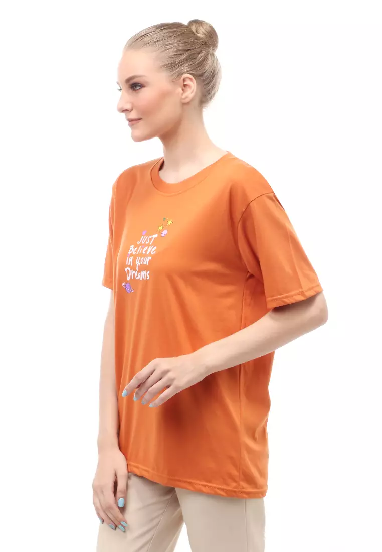 Heller Kaos Atasan Wanita Oversize Motif Print Short Sleeves Relaxed Fit - Lepen Bata