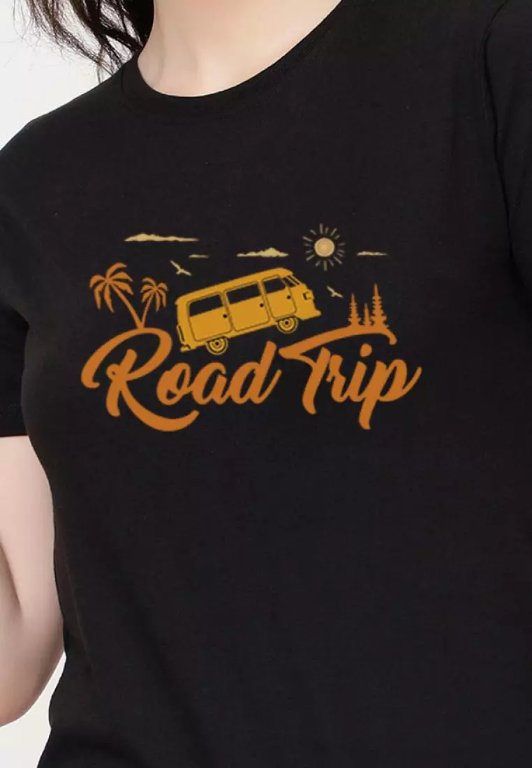 公路旅行休闲短袖时尚黑色棉质休闲图案印花 T 恤/T 恤