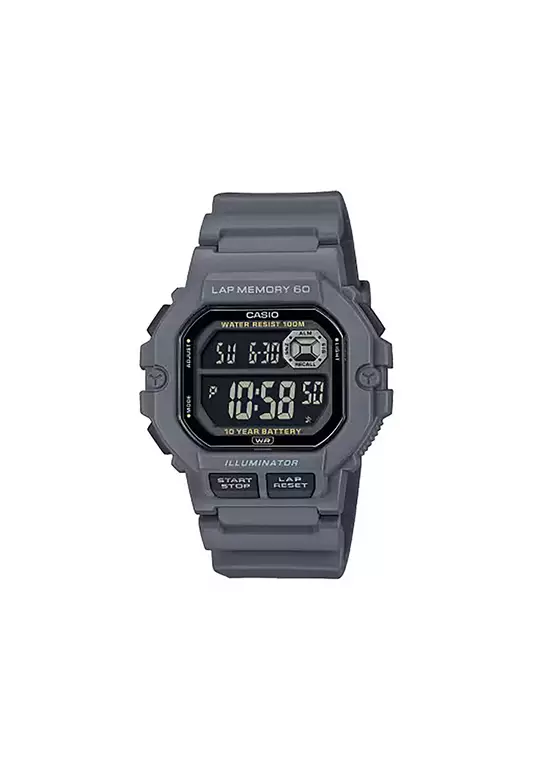WS-1400H-8B Men Digital Watch Grey Resin Strap