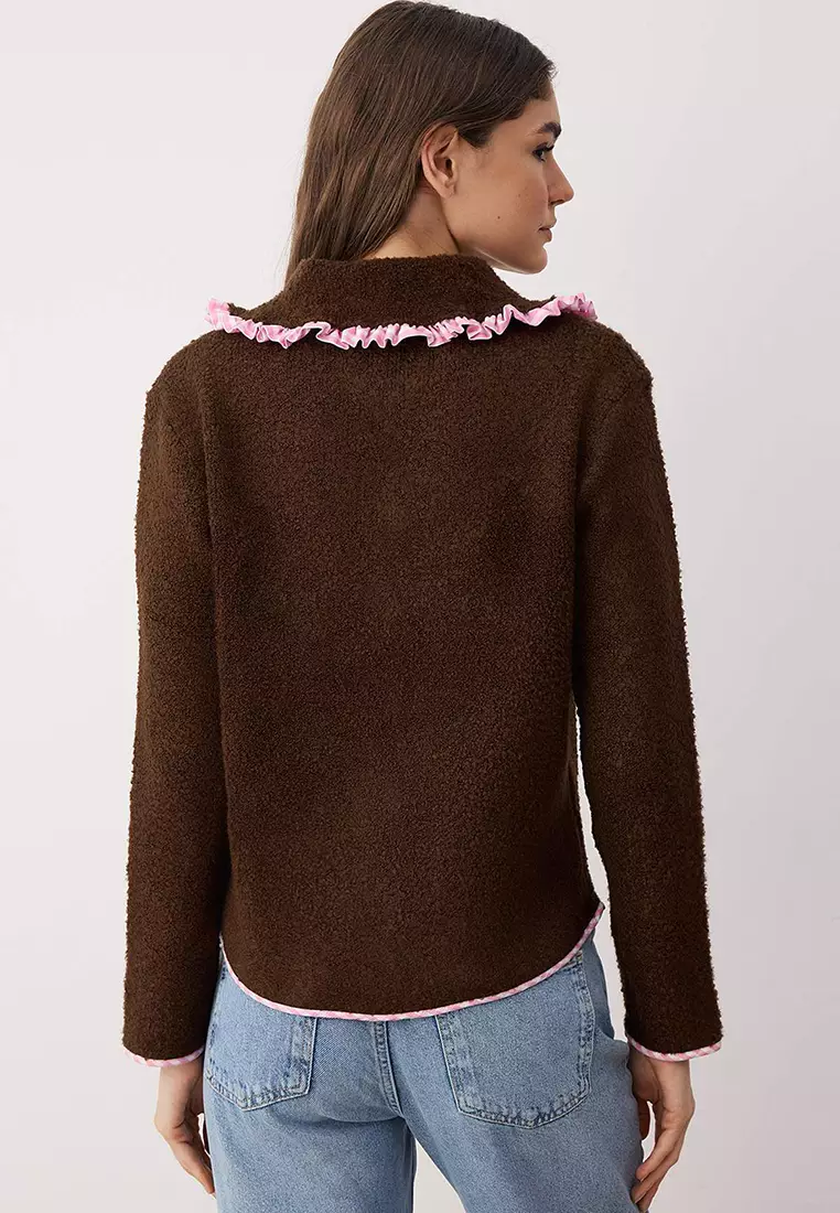 Contrast Ruffle Collar Cardigan