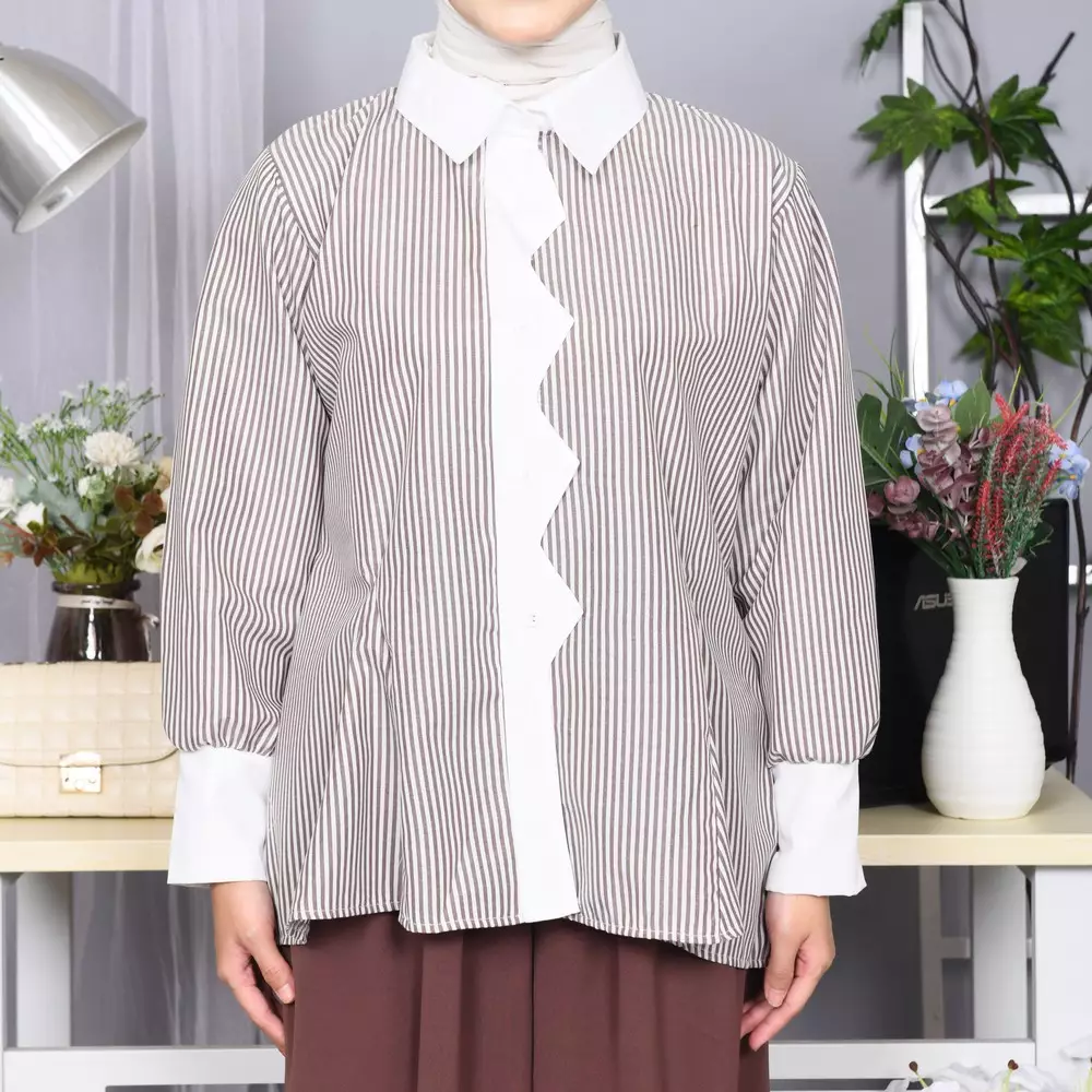 Katya Kemeja Peplum Zigzag - Coffee M19998 R44S2