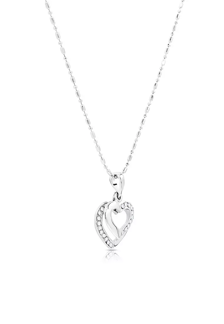 SO SEOUL Amora Love Open Heart White Austrian Crystal Pendant Chain Necklace