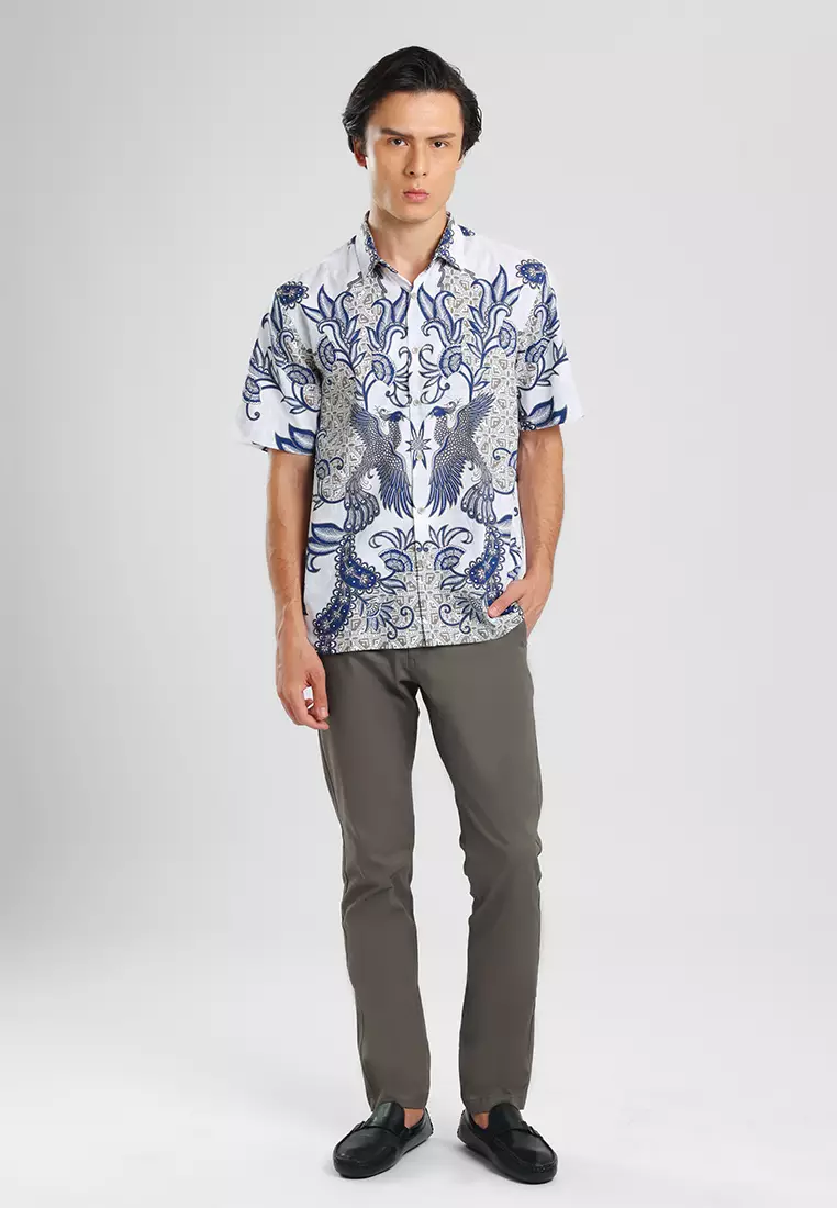 MANZONE - Kemeja Batik Lengan Pendek Pria Wirasaba Comfort Fit - Beige Warna Beige