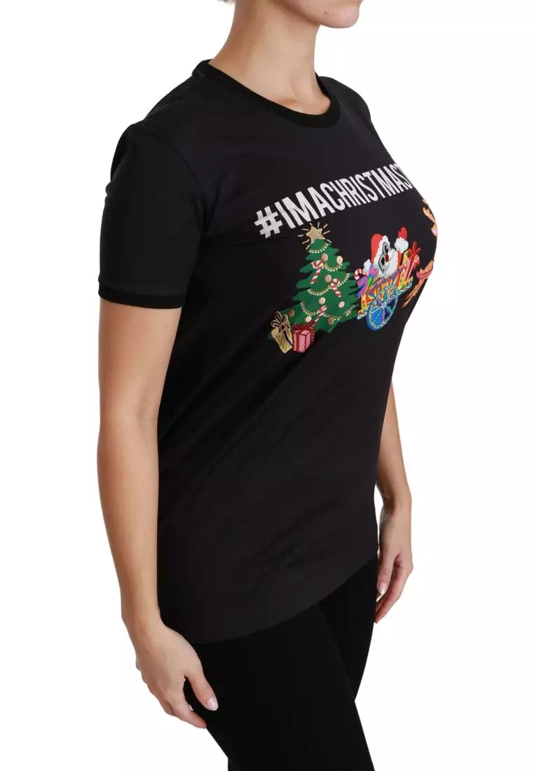 Dolce & Gabbana Black #ImAChristmasTree Crewneck Top T-shirt