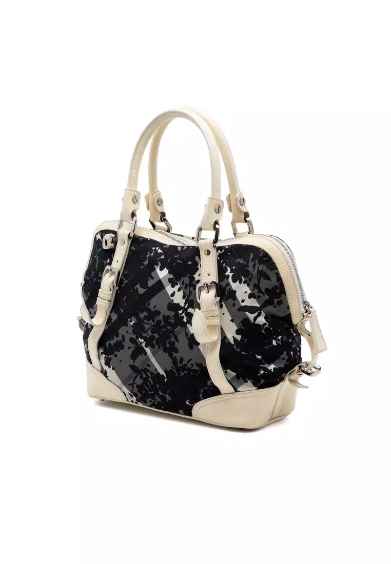 Pre-Loved Burberry Floral Beat Check Nylon And Patent Foley Satchel