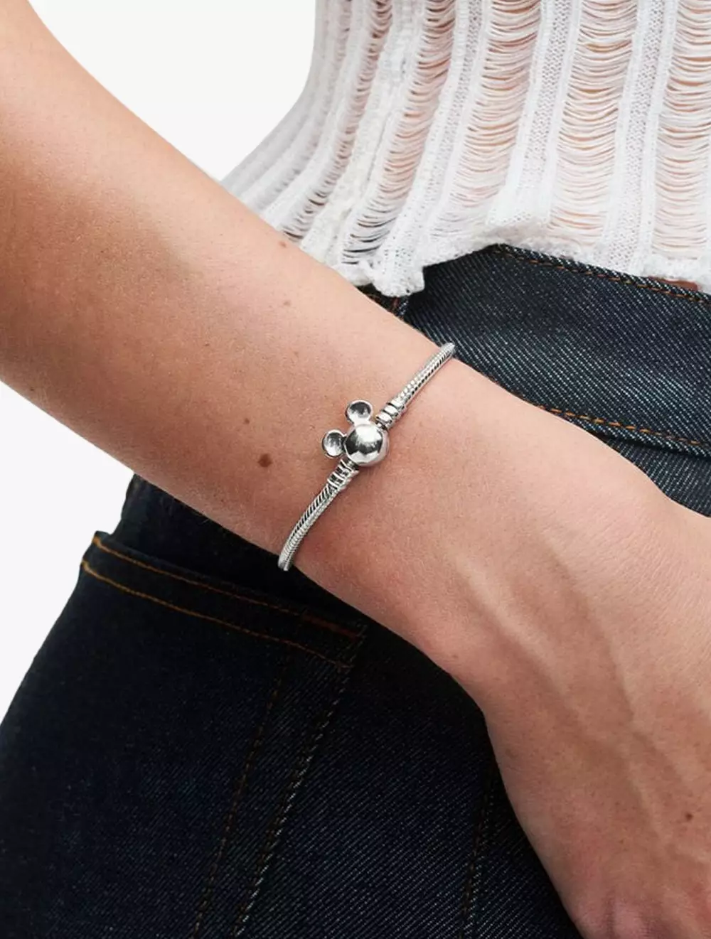 Disney snake chain sterling silver bracelet with Mickey Mouse clasp