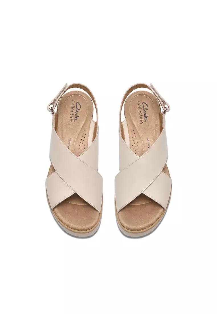 Womens Diaz Cross Heeled Wedge Sandals - Cream Leather