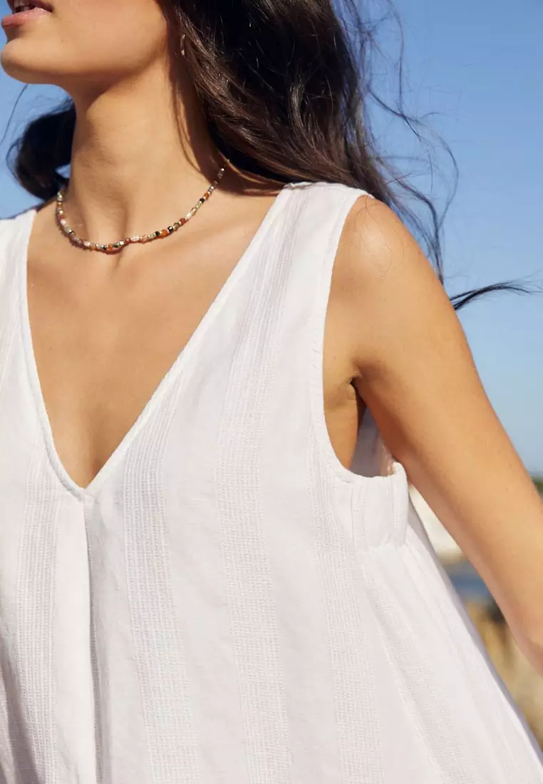 Linen Blend V-Neck Mini Dress