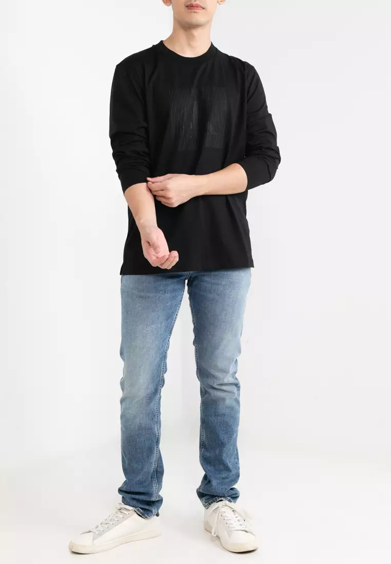 Stripe Texture Logo Long Sleeves T-Shirt