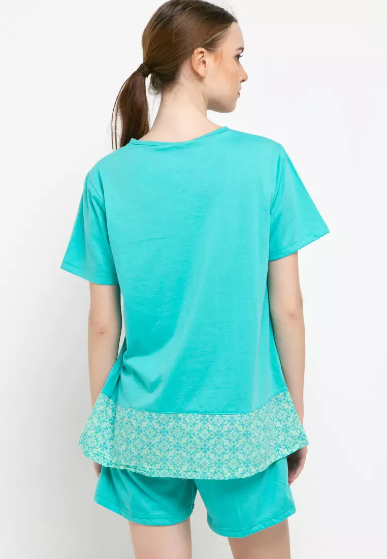 Pyjama Short Sleeve Short Pants Flower Pocket Sleepwear