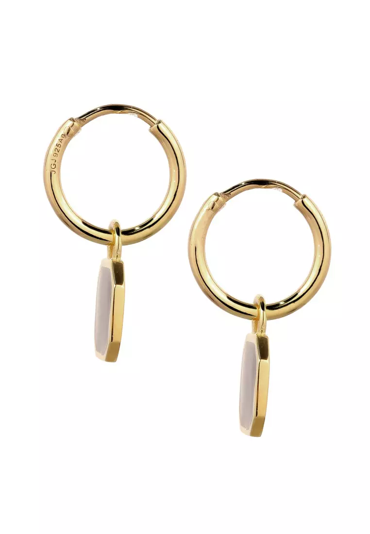 EXCLUSIVE Anting Perhiasan Perak 925 Unisex Creole Square Enamel Gold Plated
