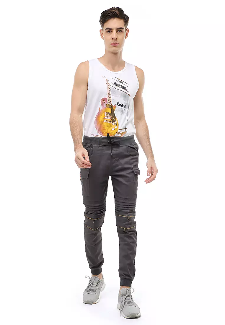 Locko Celana Panjang Jogger Cargo Pria Resleting Material Cotton Twill ORIGINAL - Gray
