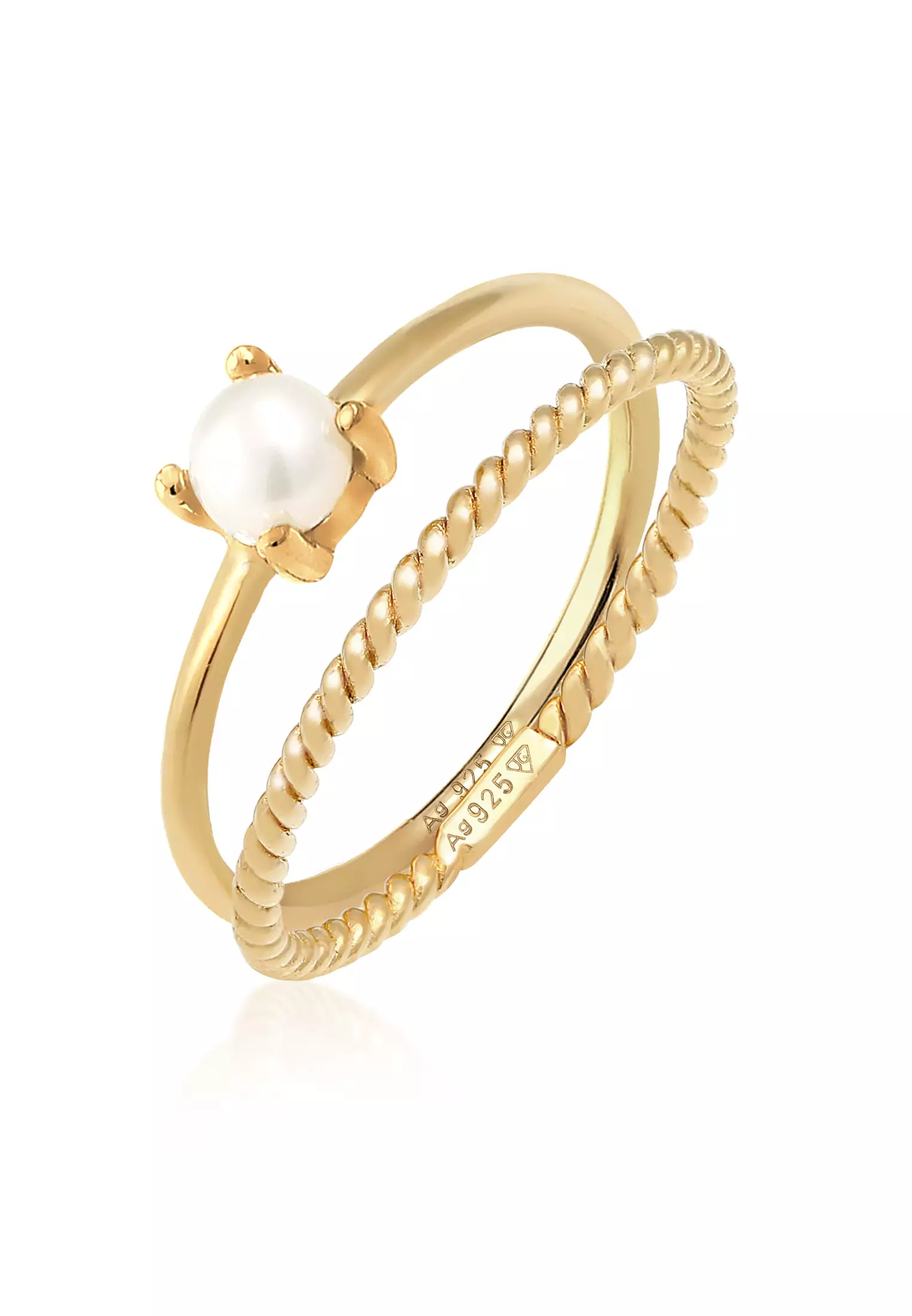 Ring Twisted Set Of 2 Freshwater Cultured Pearl Gold Plated
