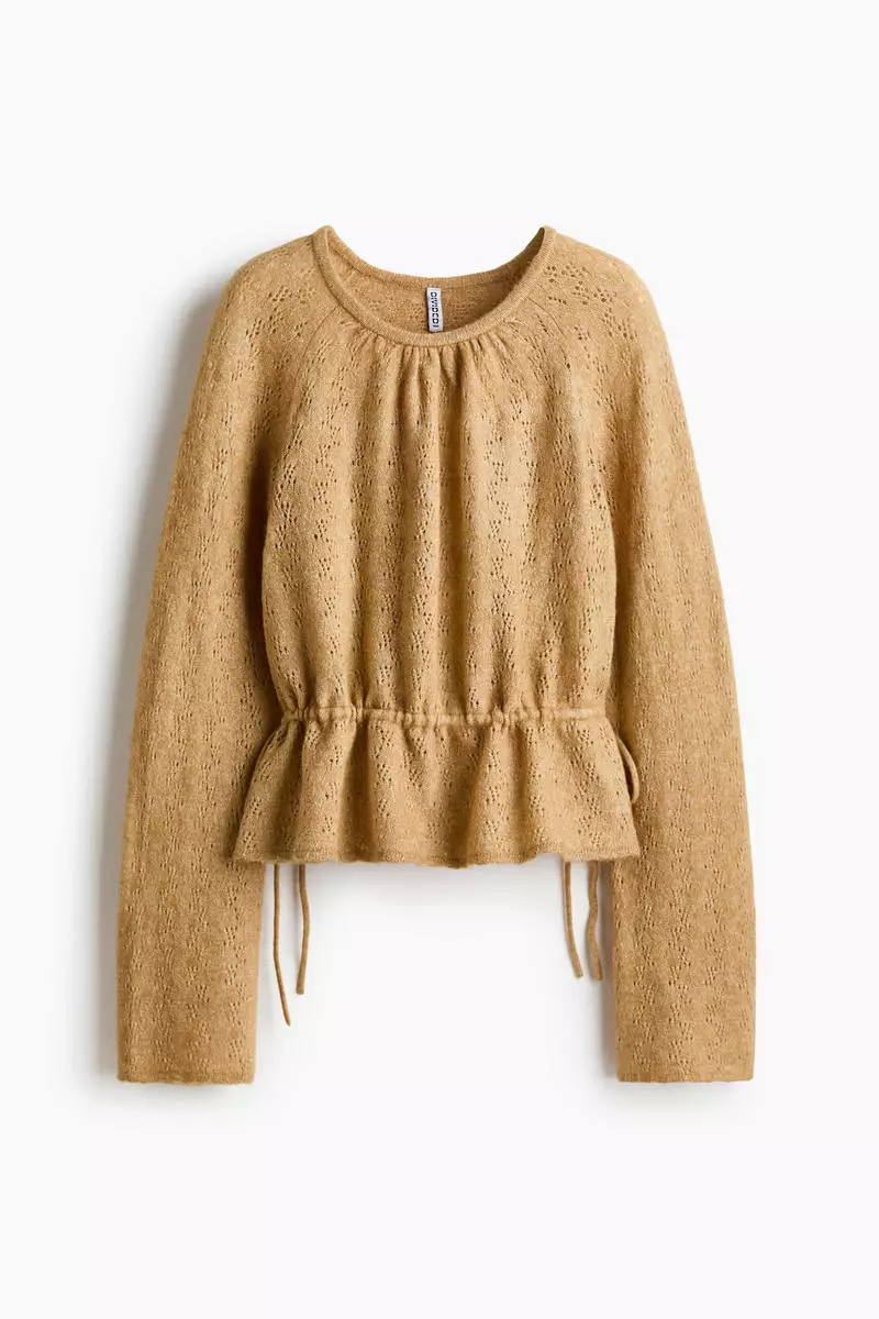 Pointelle-knit peplum top