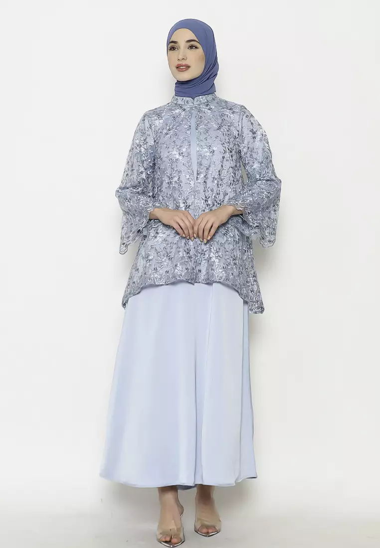 Urban Exchange Catya Gamis Blue - Gamis Brokat Premium Warna Blue