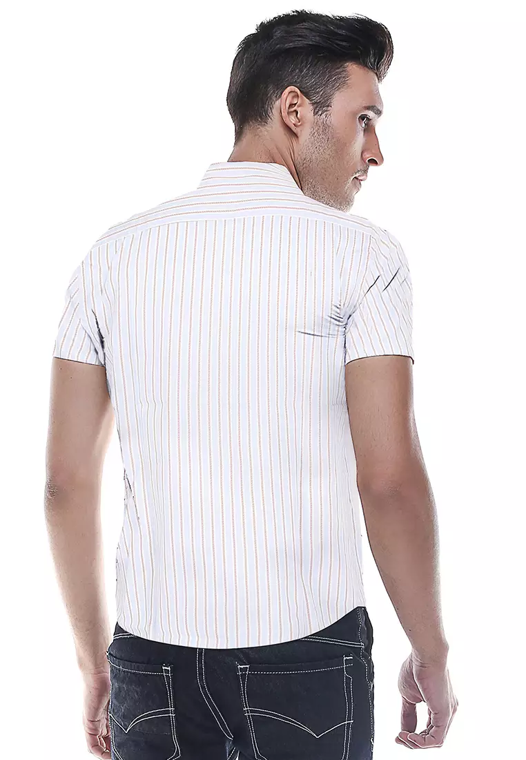 Johnwin - Kemeja Formal - Kemeja Pria - Lengan Pendek - Motif Salur Merah - Putih - JFSH.650.WD375.337.7C S/S