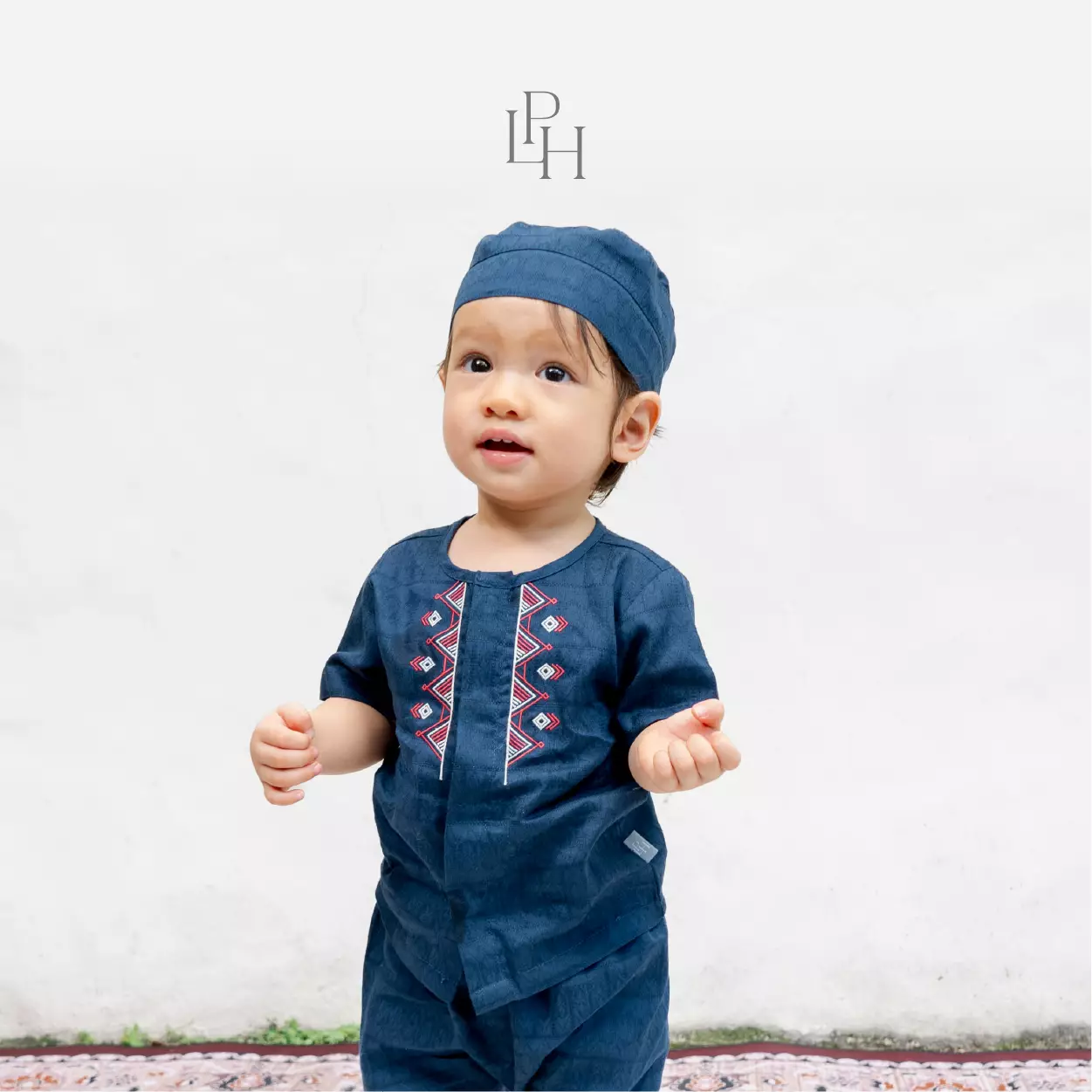 Little Palmerhaus - Baju Lebaran 2026 - Rihla Baby Boy Set + Peci (Setelan Baju Koko Bayi Laki-laki dan Peci) Blue