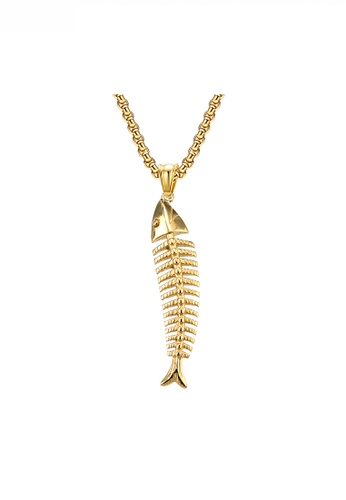 HAPPY FRIDAYS gold Titanium Steel Stylish Fish Bone Pendant Necklace JW QF-DZ434 5D841AC764D1EDGS_1