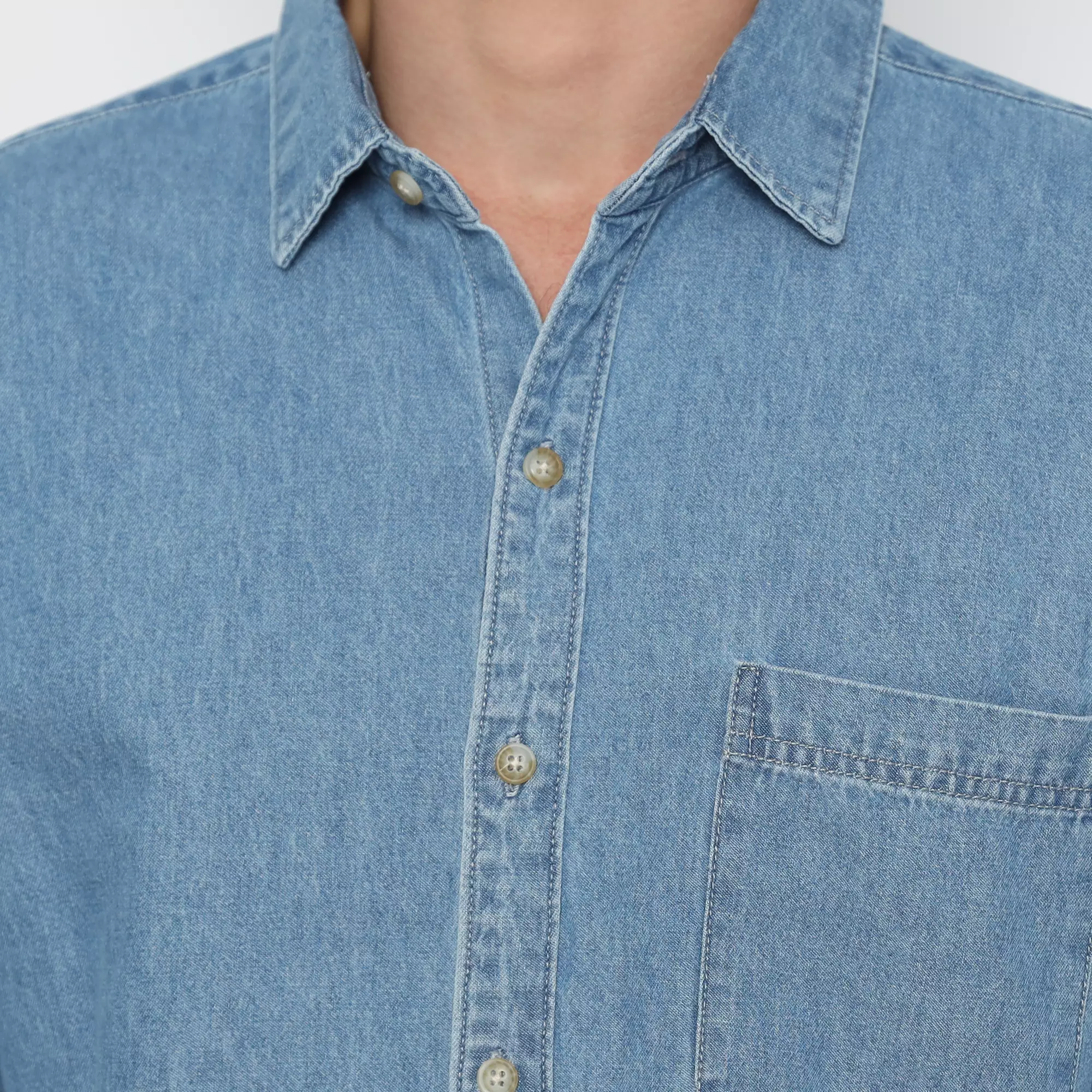 Platini Kemeja Pria Lengan Panjang Katun Denim Biru Muda 76421