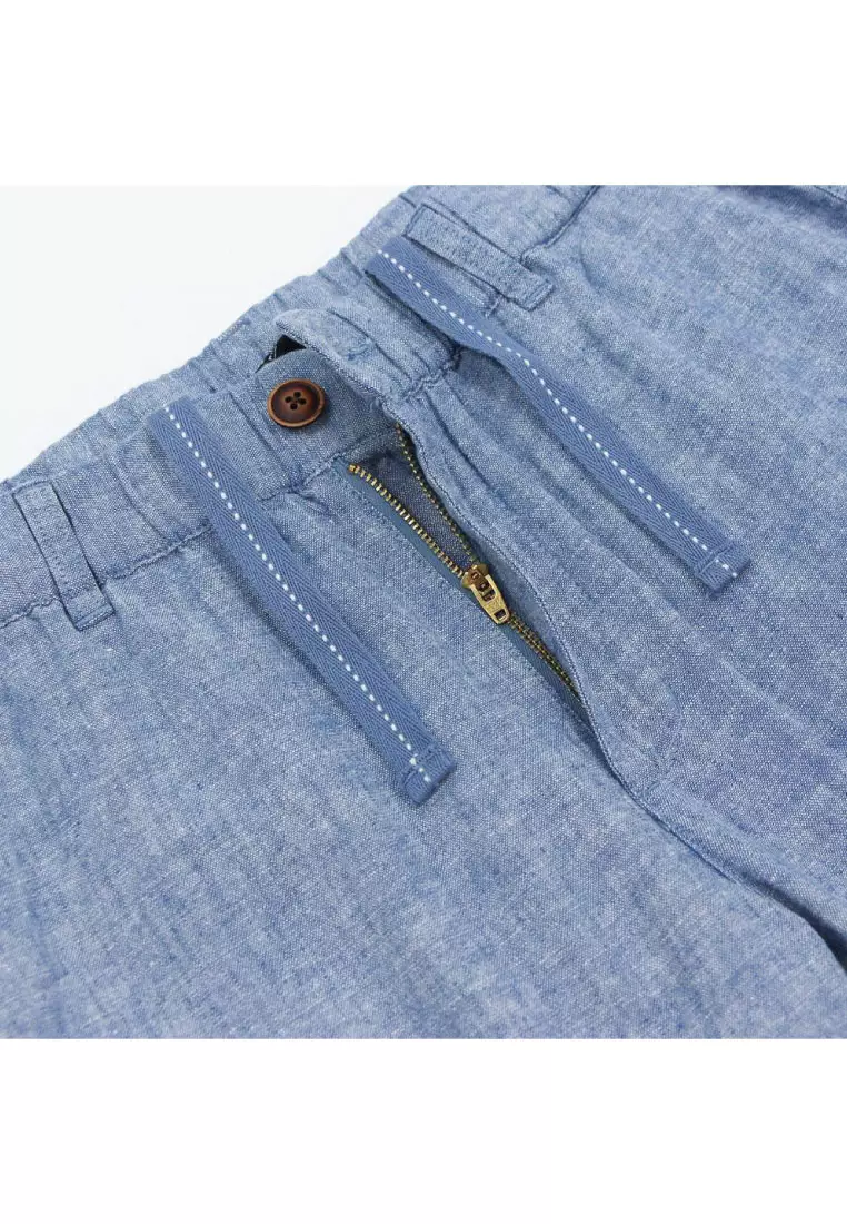 Men's Linen Cotton Elastic Waist Bermuda Shorts 01105227