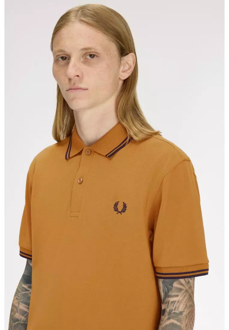 Fred Perry M3600 Twin Tipped Fred Perry Shirt (Dark Caramel / Navy / Navy)