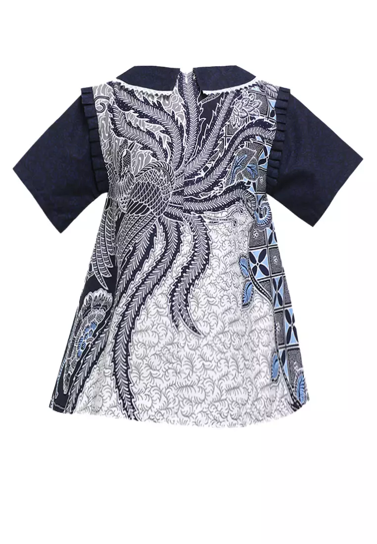 Blouse Blus Anak Perempuan Bernanda Navy Batik Junior Girl Casual Lengan Pendek