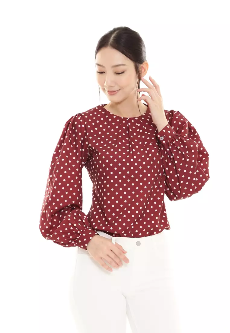 Christina Polka Dot Blouse in Maroon Red
