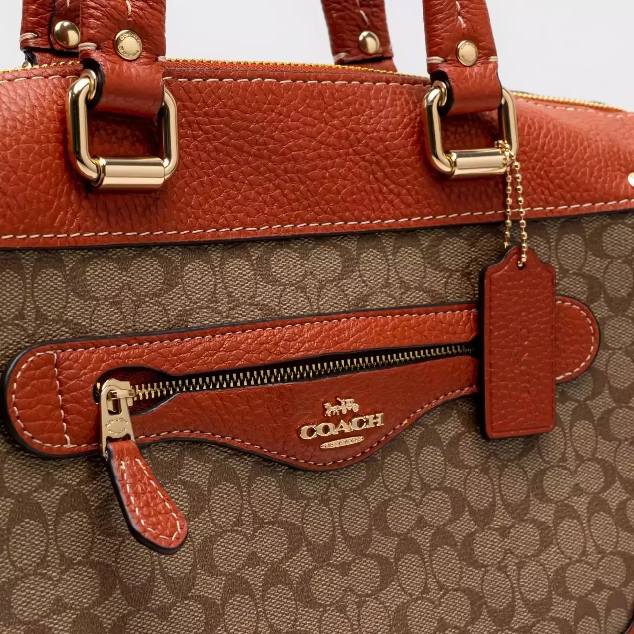 CE637 Millie Satchel Sign Khaki Terracotta