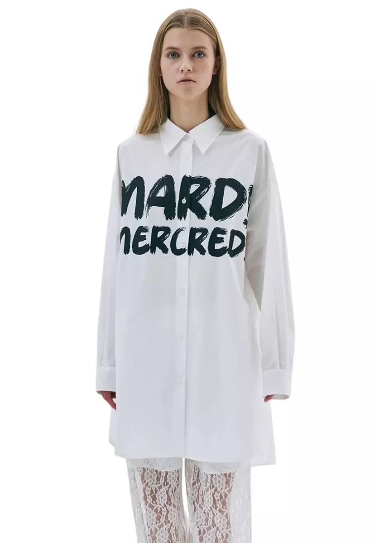 Oversize Shirt Brush Logo Contrast - White